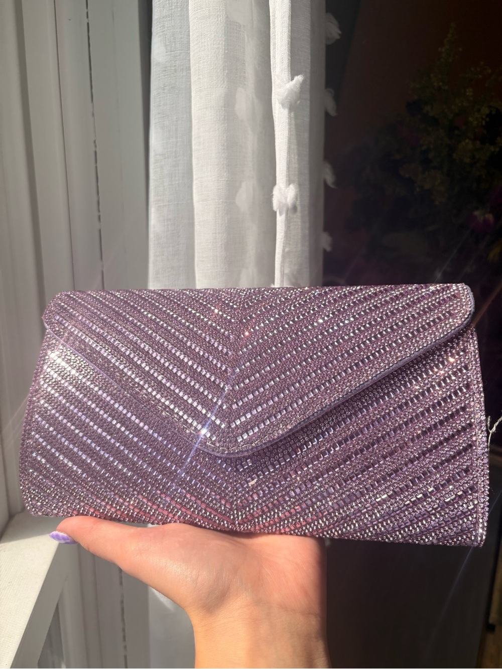 Sparkling Lavender Crystal Evening Clutch